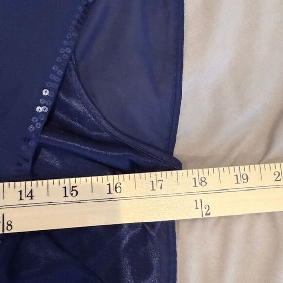Aidan Mattox Blouson Mini Dress with Sequin Skirt Navy Blue Stretch Size 10 - Picture 12 of 15